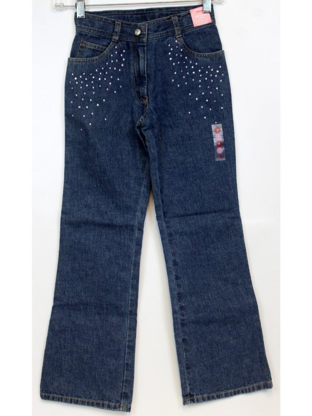 2005 Gymboree Romantic Garden Jeans sz 9 Blue Pink Rhinestones Embroirdered